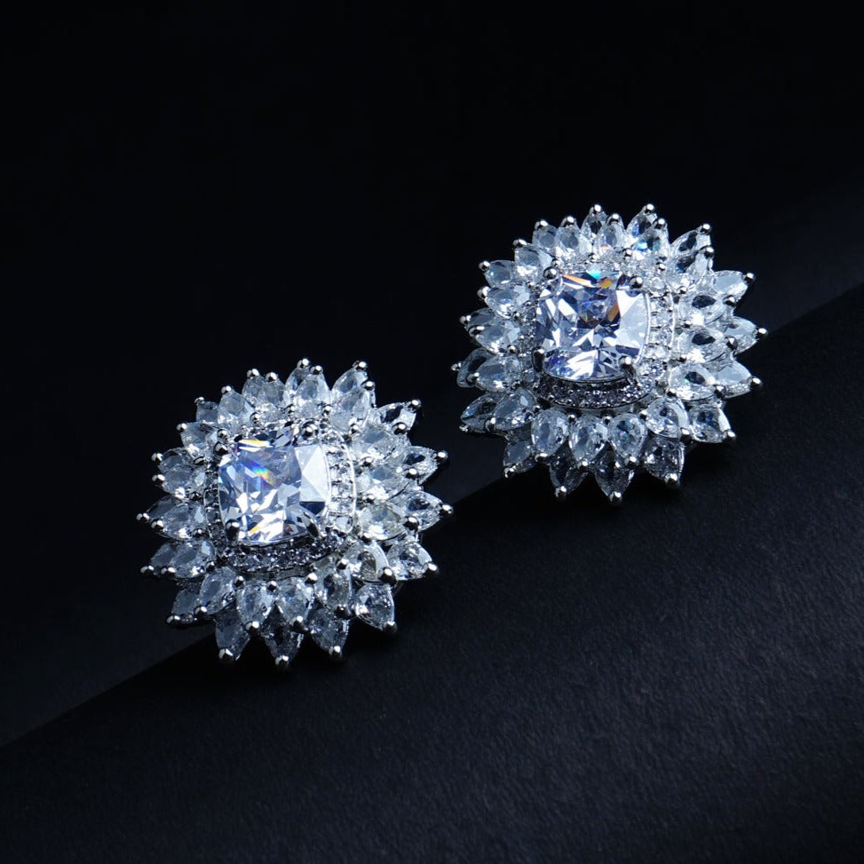 Twilight Serenade Clear CZ Stud Earrings Styled Look | Indian Jewellery | Saajo