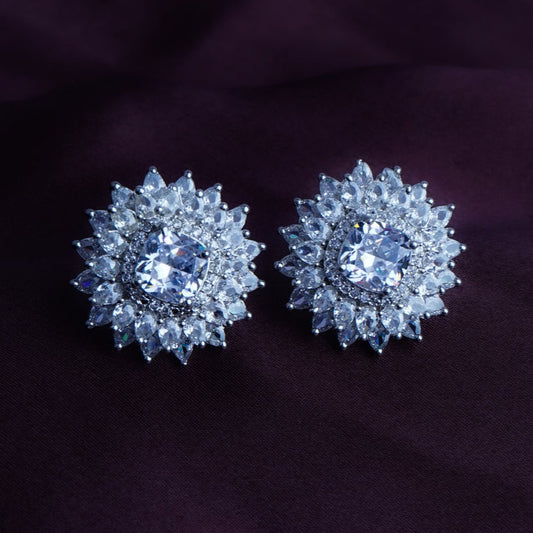 Twilight Serenade Clear CZ Stud Earrings | Premium Indian Jewellery | Saajo