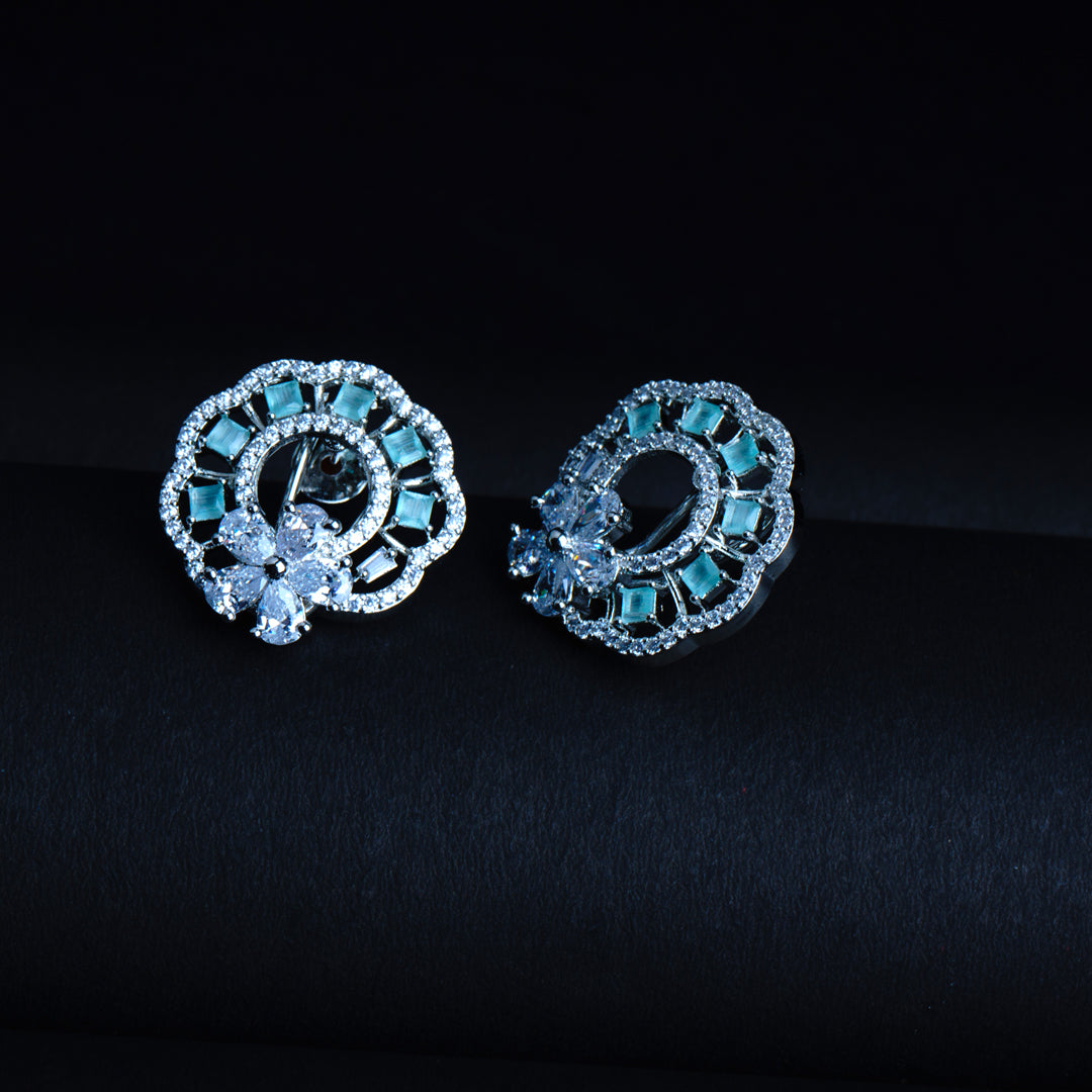 Jubilant Journey Mint Green CZ Stud Earrings Detail Shot | Traditional Jewellery | Saajo