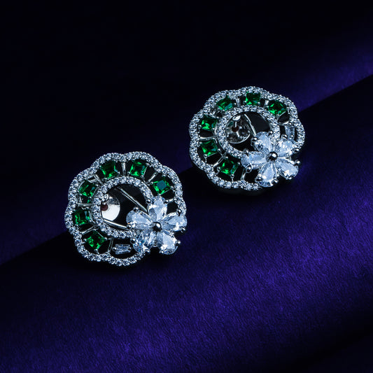 Jubilant Journey Moss Green CZ Stud Earrings | Premium Indian Jewellery | Saajo