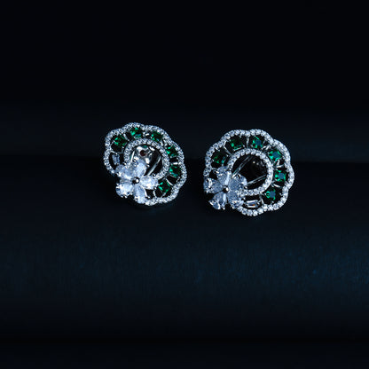Jubilant Journey Moss Green CZ Stud Earrings Detail Shot | Traditional Jewellery | Saajo