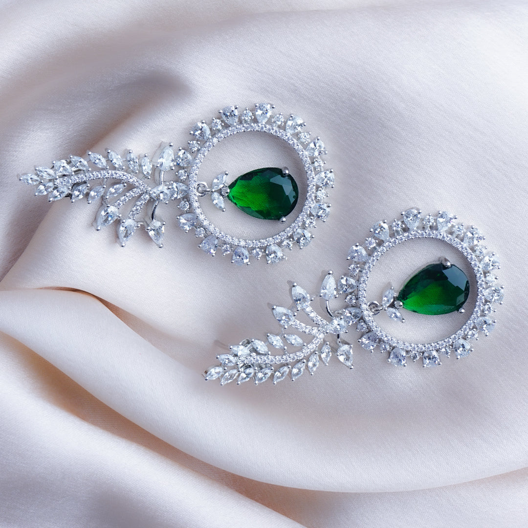 Posh Extravagance Emerald Green CZ Dangler Earrings Styled Look | Indian Jewellery | Saajo