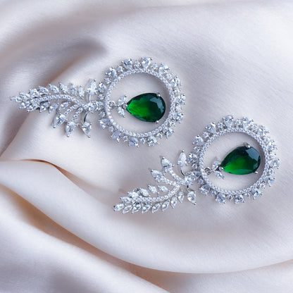 Posh Extravagance Emerald Green CZ Dangler Earrings Styled Look | Indian Jewellery | Saajo
