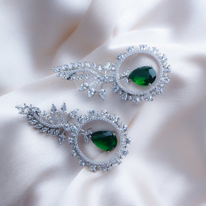 Posh Extravagance Emerald Green CZ Dangler Earrings Close Up | Indian Jewellery | Saajo