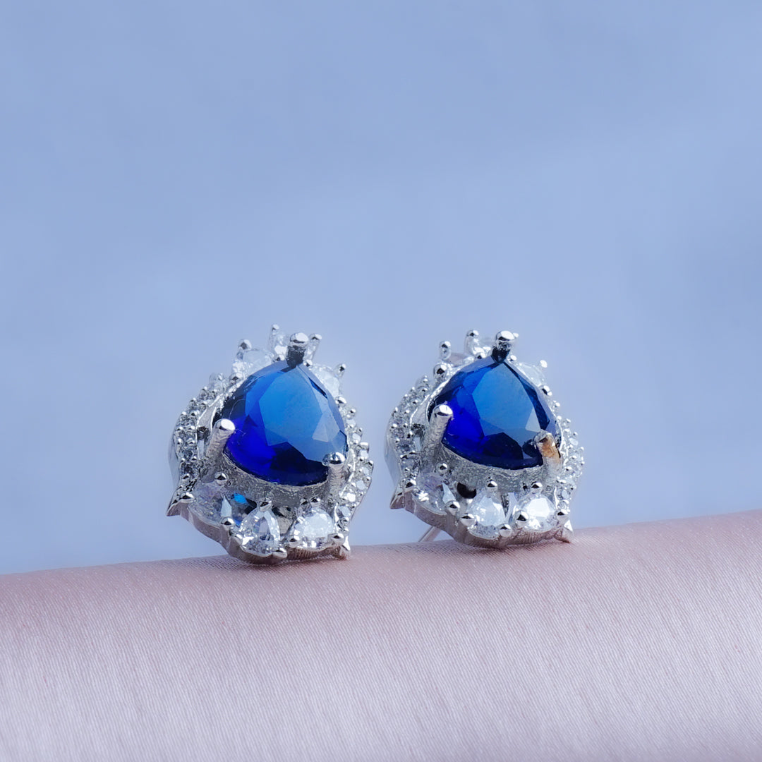 Executive Powerhouse Royal Blue CZ Stud Earrings Detail Shot | Traditional Jewellery | Saajo