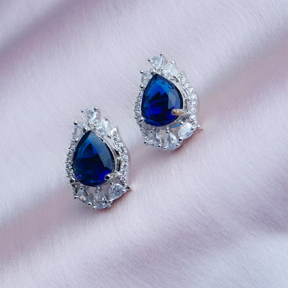 Executive Powerhouse Royal Blue CZ Stud Earrings Close Up | Indian Jewellery | Saajo