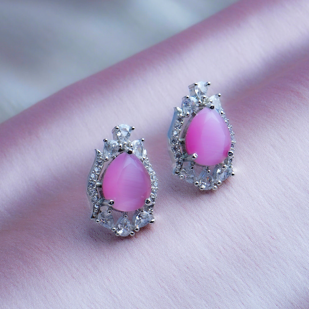 Executive Powerhouse Soft Pink CZ Stud Earrings Close Up | Indian Jewellery | Saajo