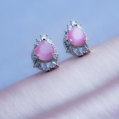 Executive Powerhouse Soft Pink CZ Stud Earrings Styled Look | Indian Jewellery | Saajo