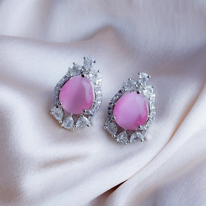 Executive Powerhouse Soft Pink CZ Stud Earrings Detail Shot | Traditional Jewellery | Saajo