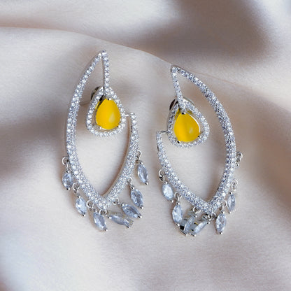 Mystical Hoots Sunshine Yellow CZ Dangler Earrings Styled Look | Indian Jewellery | Saajo
