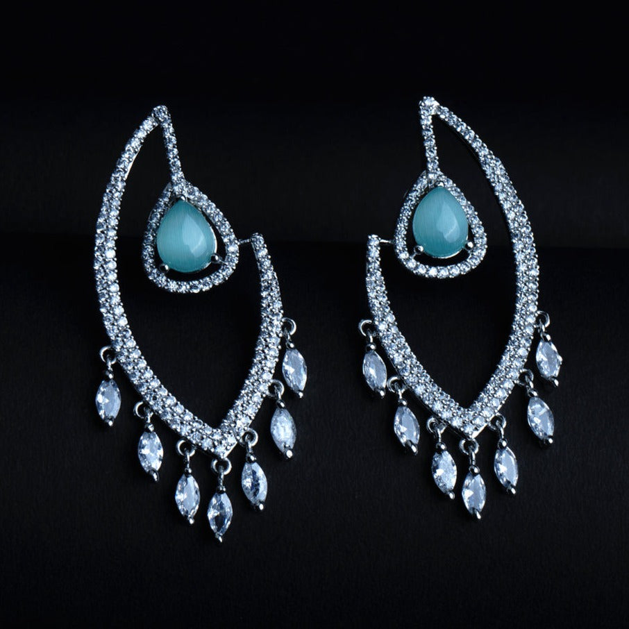 Mystical Hoots Azure Blue CZ Dangler Earrings Styled Look | Indian Jewellery | Saajo