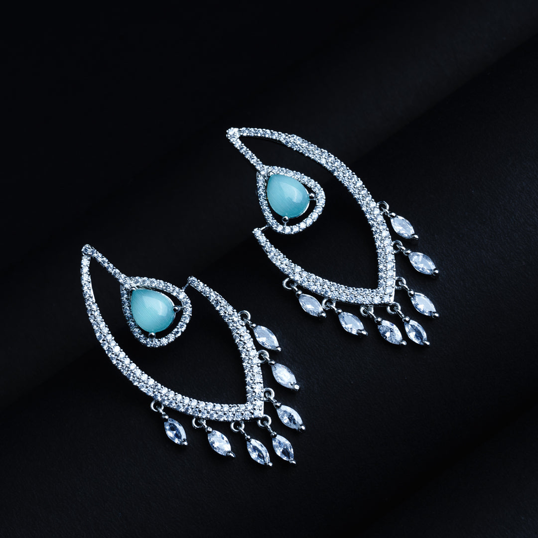 Mystical Hoots Azure Blue CZ Dangler Earrings Detail Shot | Traditional Jewellery | Saajo