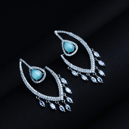 Mystical Hoots Azure Blue CZ Dangler Earrings Detail Shot | Traditional Jewellery | Saajo