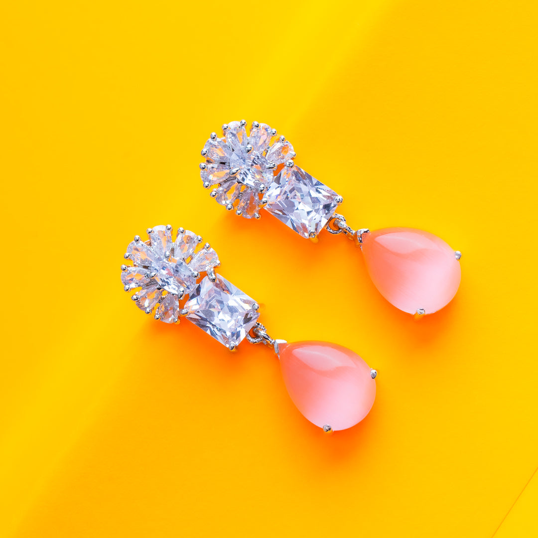 Divine Adoration Blush Pink CZ Earrings Close Up | Indian Jewellery | Saajo