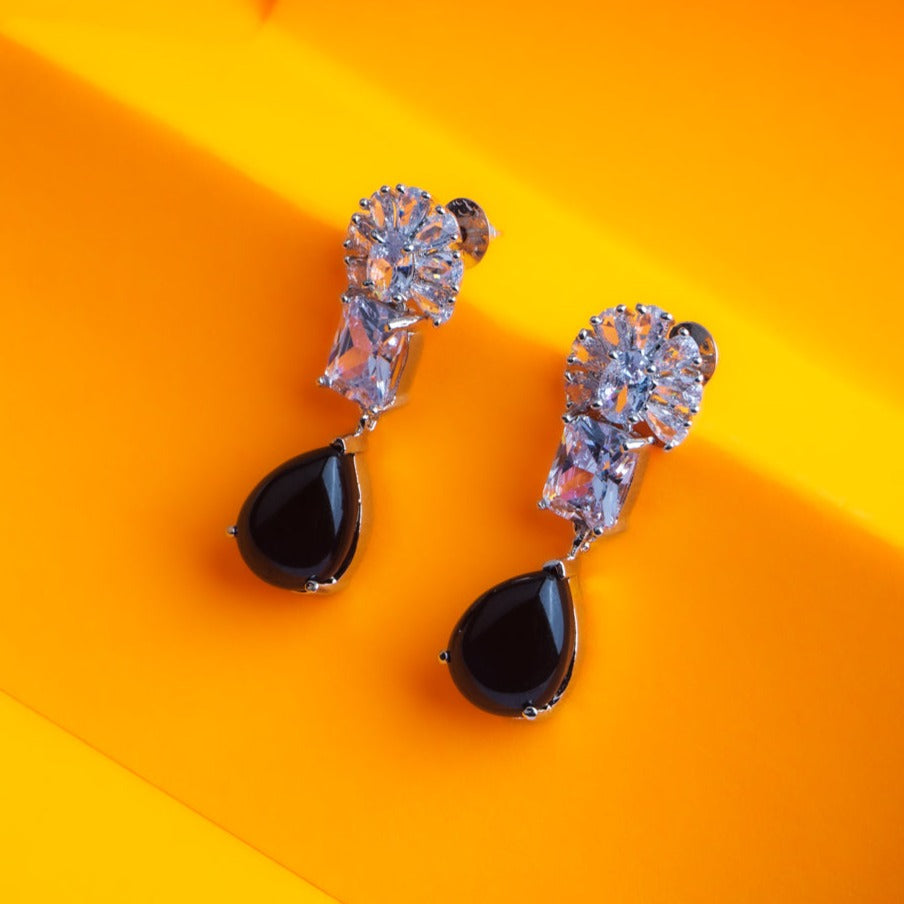 Divine Adoration Navy Blue CZ Earrings Detail Shot | Traditional Jewellery | Saajo