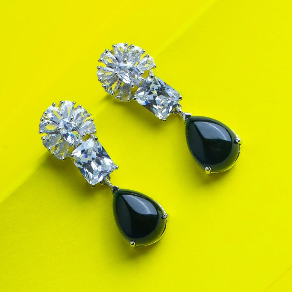 Divine Adoration Navy Blue CZ Earrings | Premium Indian Jewellery | Saajo