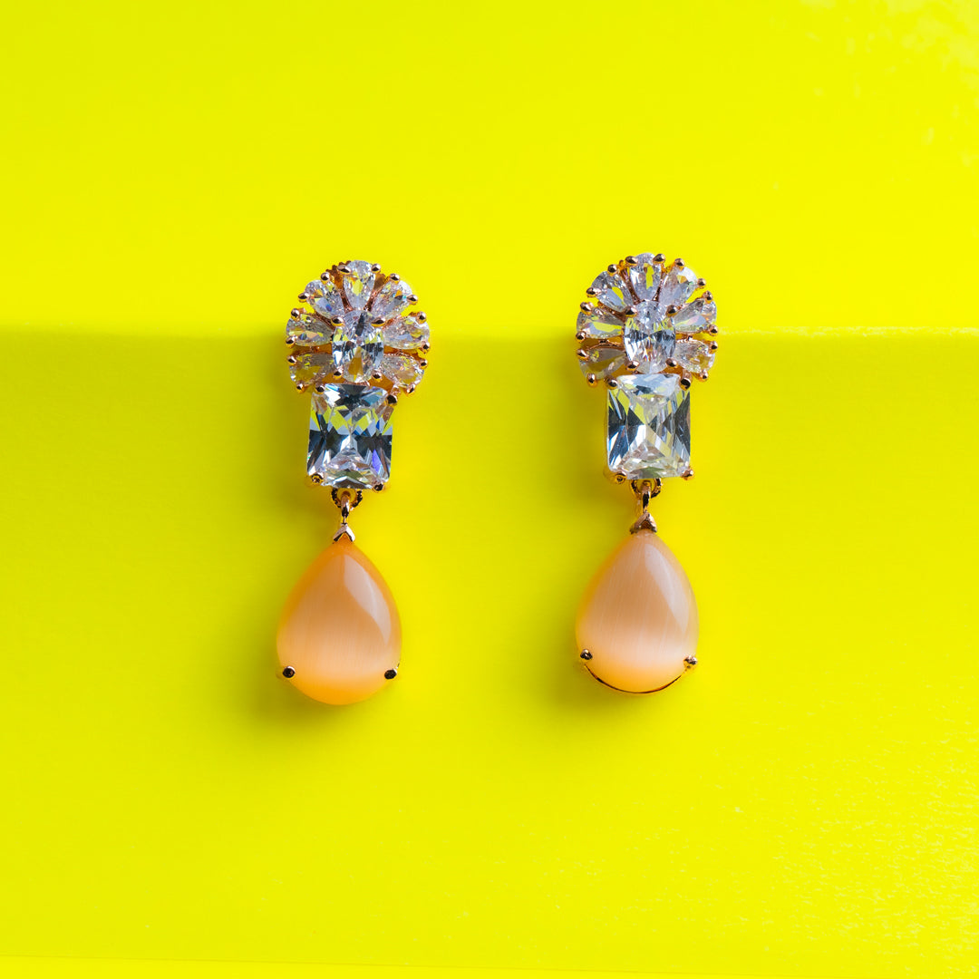 Divine Adoration Apricot Orange CZ Earrings Styled Look | Indian Jewellery | Saajo