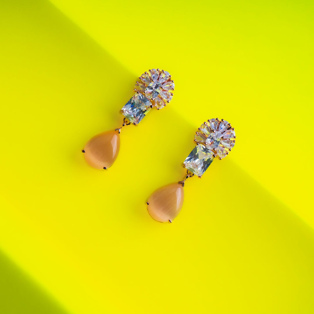 Divine Adoration Apricot Orange CZ Earrings Detail Shot | Traditional Jewellery | Saajo