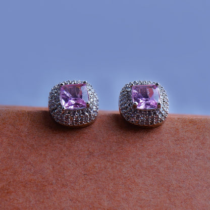 Chic Essentials Cerise Pink CZ Stud Earrings Styled Look | Indian Jewellery | Saajo