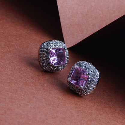 Chic Essentials Cerise Pink CZ Stud Earrings Detail Shot | Traditional Jewellery | Saajo