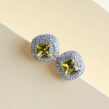 Chic Essentials Vivid Yellow CZ Stud Earrings Styled Look | Indian Jewellery | Saajo