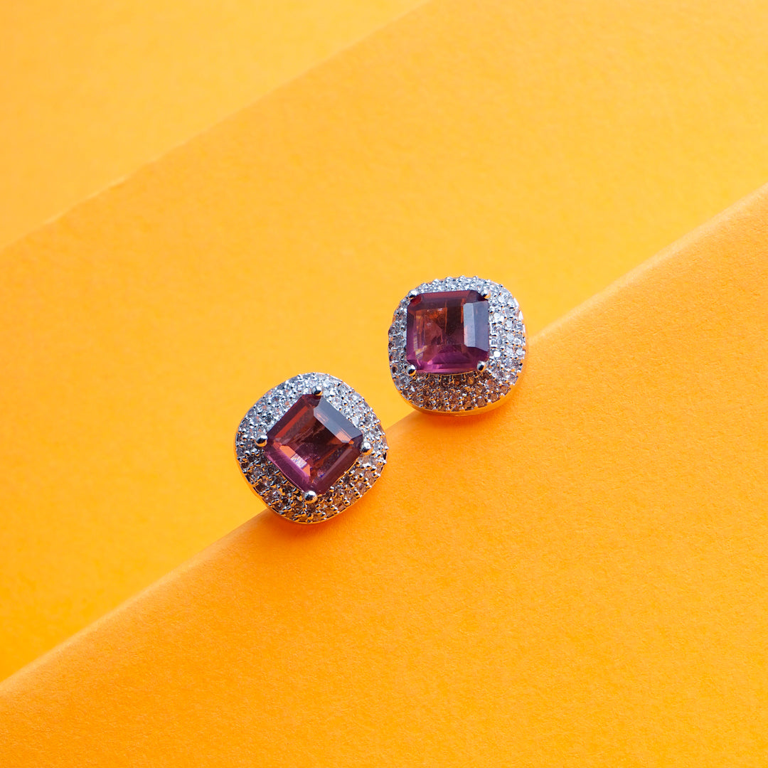 Chic Essentials Purple Pink CZ Stud Earrings Styled Look | Indian Jewellery | Saajo