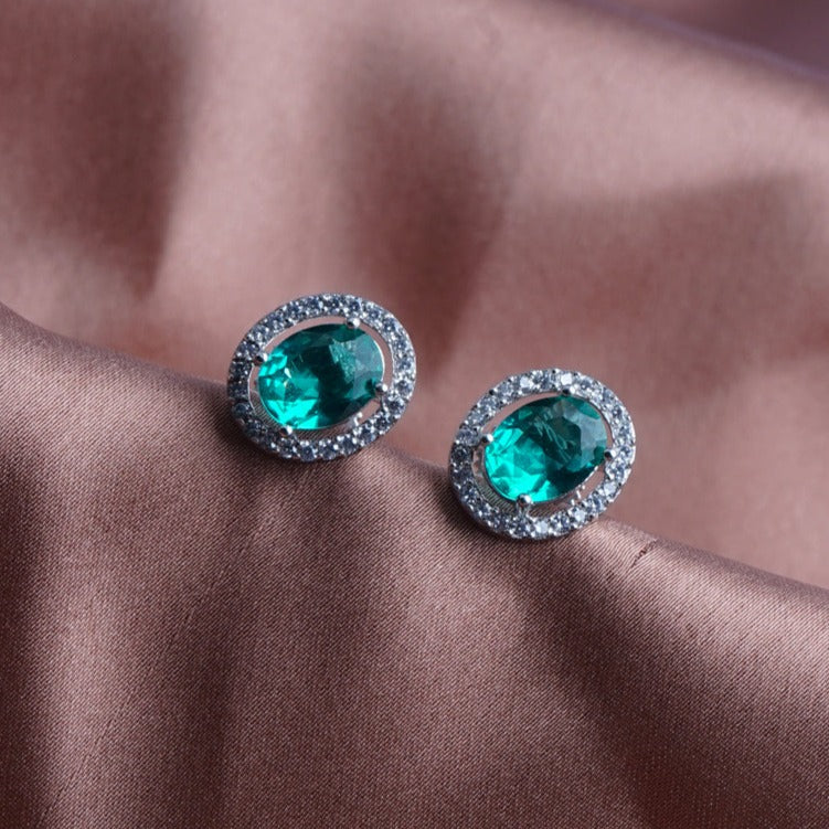 Casual Allure Lemon Green CZ Stud Earrings Styled Look | Indian Jewellery | Saajo