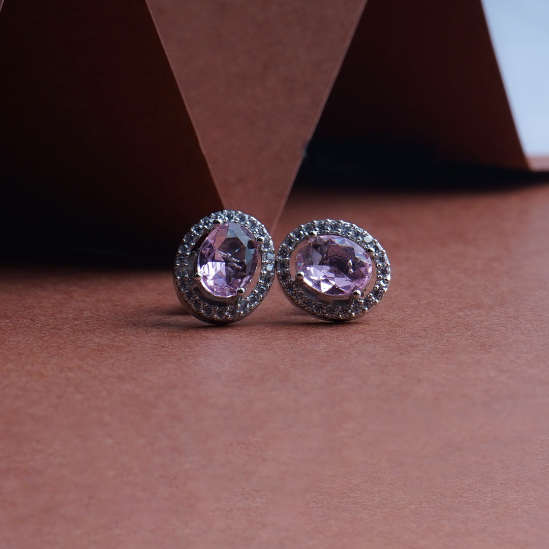 Casual Allure Pastel Pink CZ Stud Earrings Detail Shot | Traditional Jewellery | Saajo