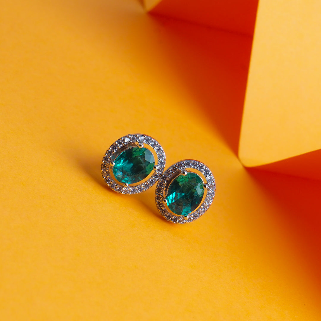 Casual Allure Lemon Green CZ Stud Earrings Detail Shot | Traditional Jewellery | Saajo
