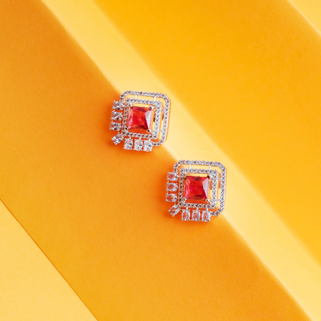 Euphoric Epoch Rose Pink CZ Stud Earrings | Premium Indian Jewellery | Saajo