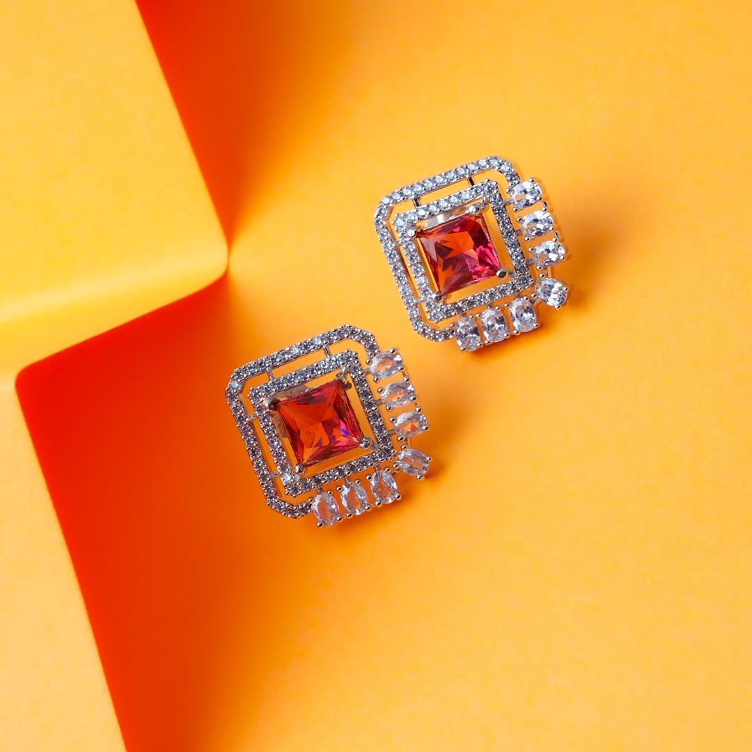 Euphoric Epoch Rose Pink CZ Stud Earrings Detail Shot | Traditional Jewellery | Saajo