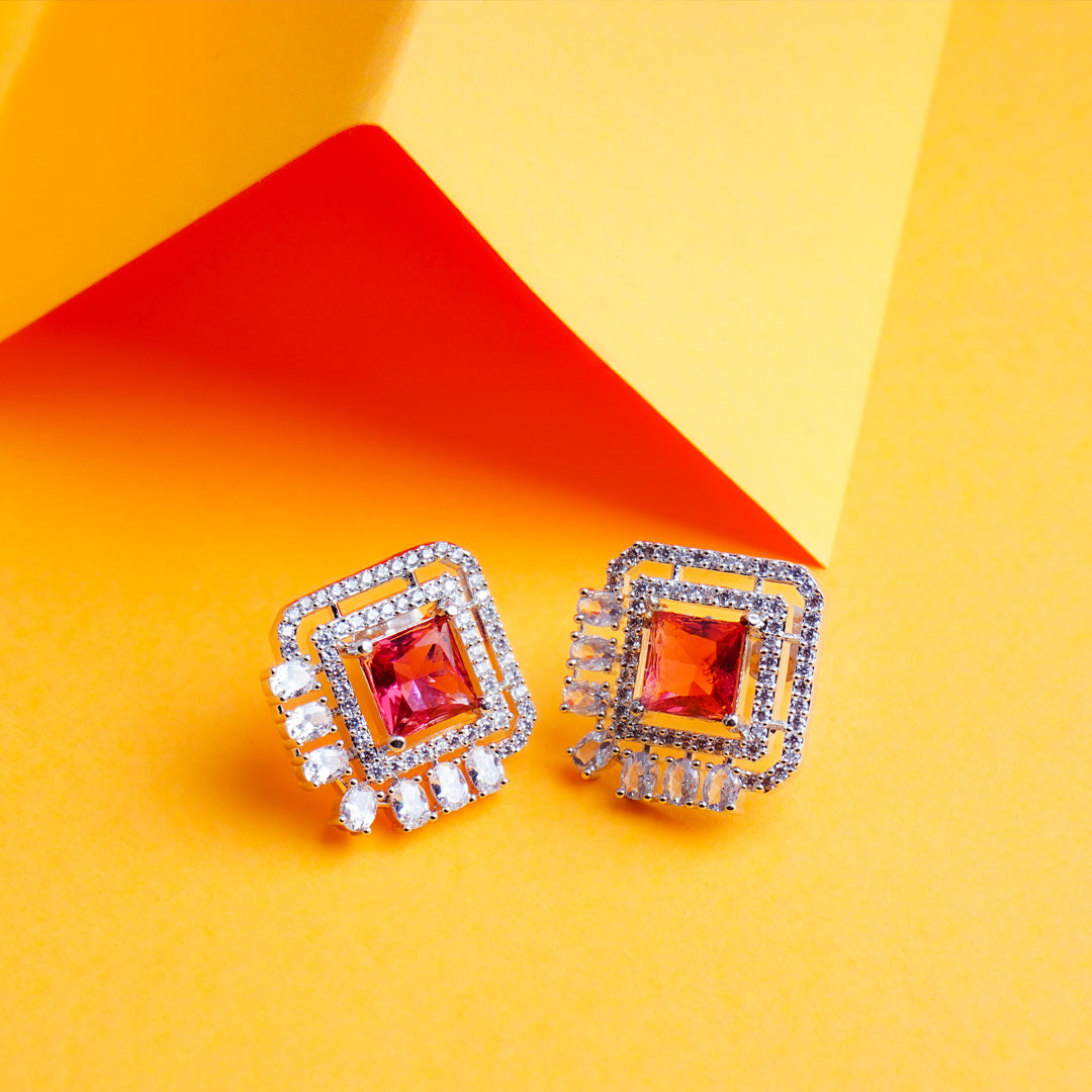 Euphoric Epoch Rose Pink CZ Stud Earrings Styled Look | Indian Jewellery | Saajo