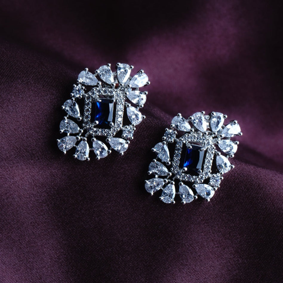 Ethnic Elegance Sapphire Blue CZ Stud Earrings | Premium Indian Jewellery | Saajo