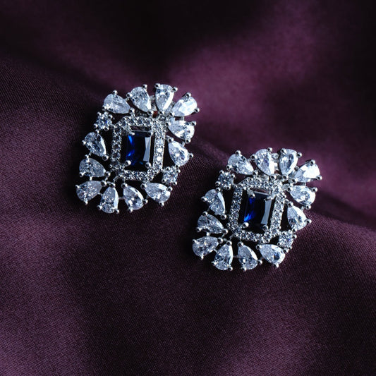 Ethnic Elegance Sapphire Blue CZ Stud Earrings | Premium Indian Jewellery | Saajo