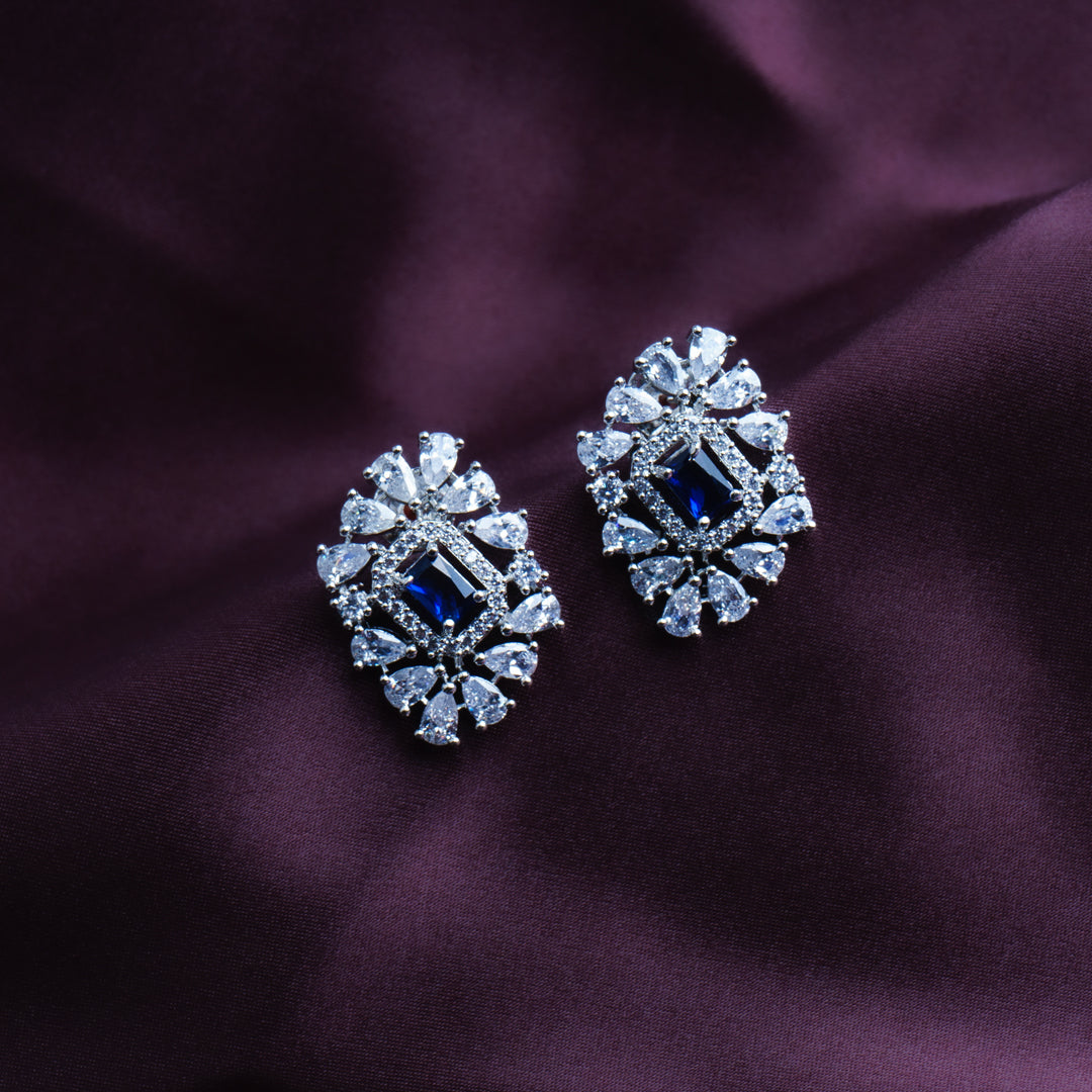 Ethnic Elegance Sapphire Blue CZ Stud Earrings Detail Shot | Traditional Jewellery | Saajo