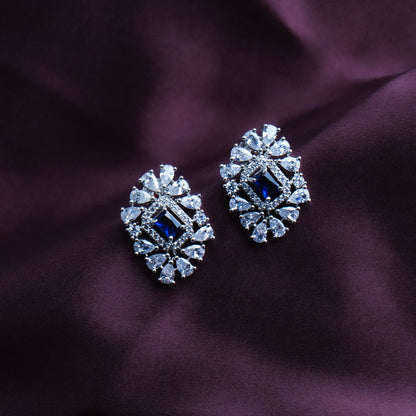 Ethnic Elegance Sapphire Blue CZ Stud Earrings Detail Shot | Traditional Jewellery | Saajo