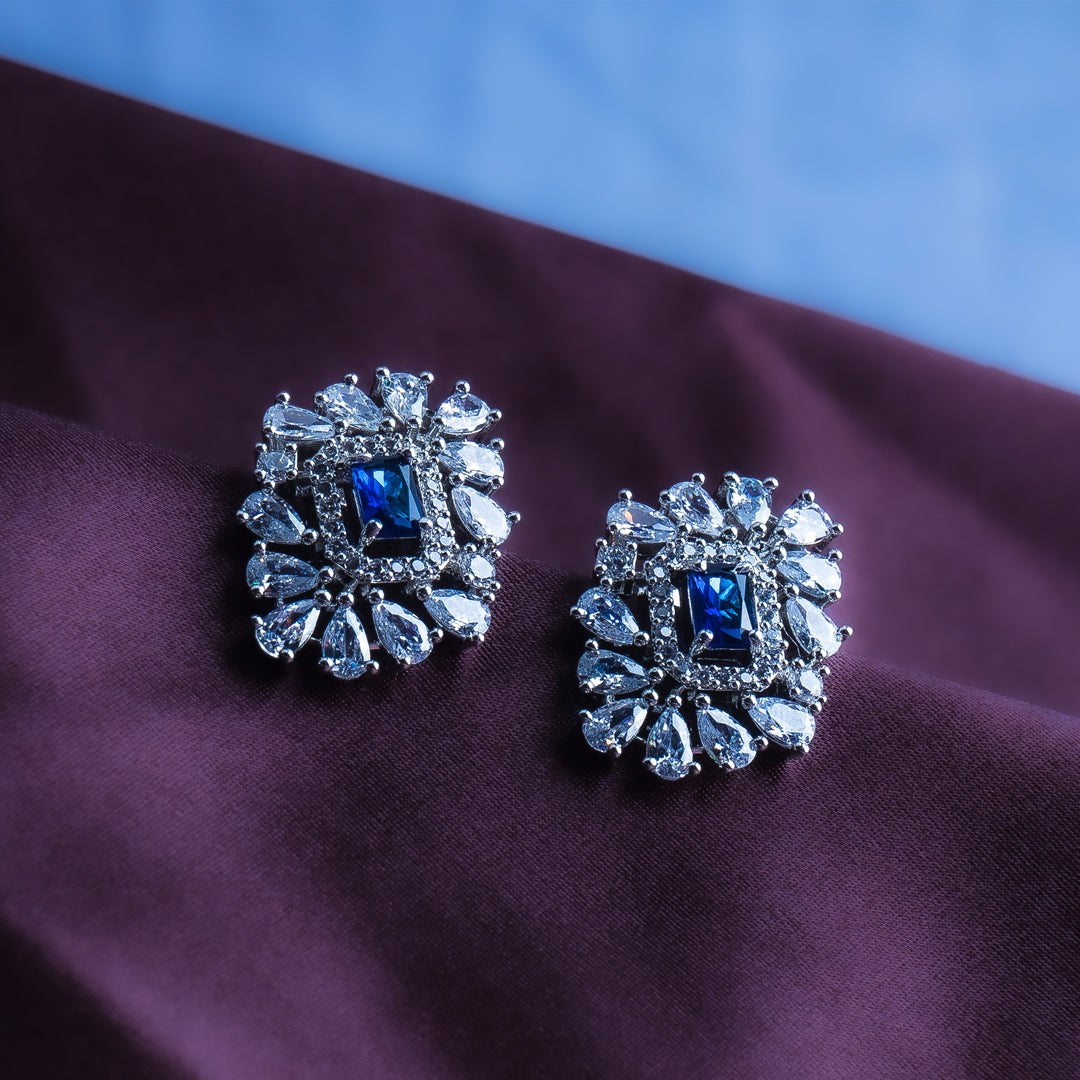 Ethnic Elegance Sapphire Blue CZ Stud Earrings Styled Look | Indian Jewellery | Saajo