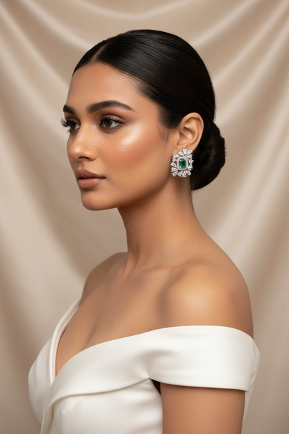 Ethnic Elegance Emerald Green CZ Stud Earrings
