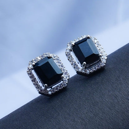 Equality Essence Black & Clear CZ Stud Earrings | Premium Indian Jewellery | Saajo