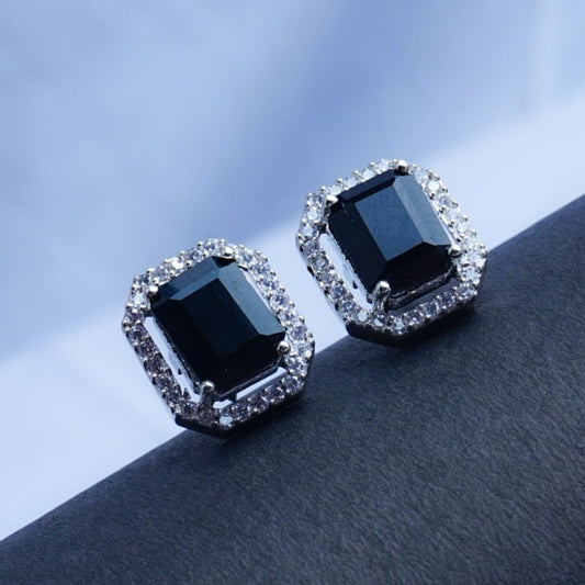 Equality Essence Black & Clear CZ Stud Earrings | Premium Indian Jewellery | Saajo