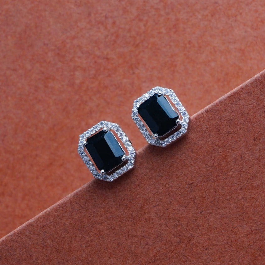 Equality Essence Black & Clear CZ Stud Earrings Detail Shot | Traditional Jewellery | Saajo