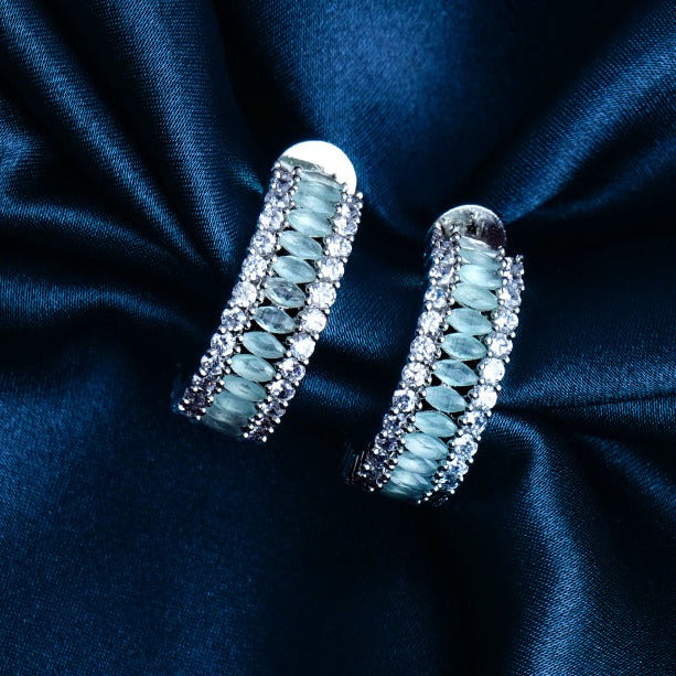 Cosmic Cubicle Sea Green & White CZ Earrings Detail Shot | Traditional Jewellery | Saajo