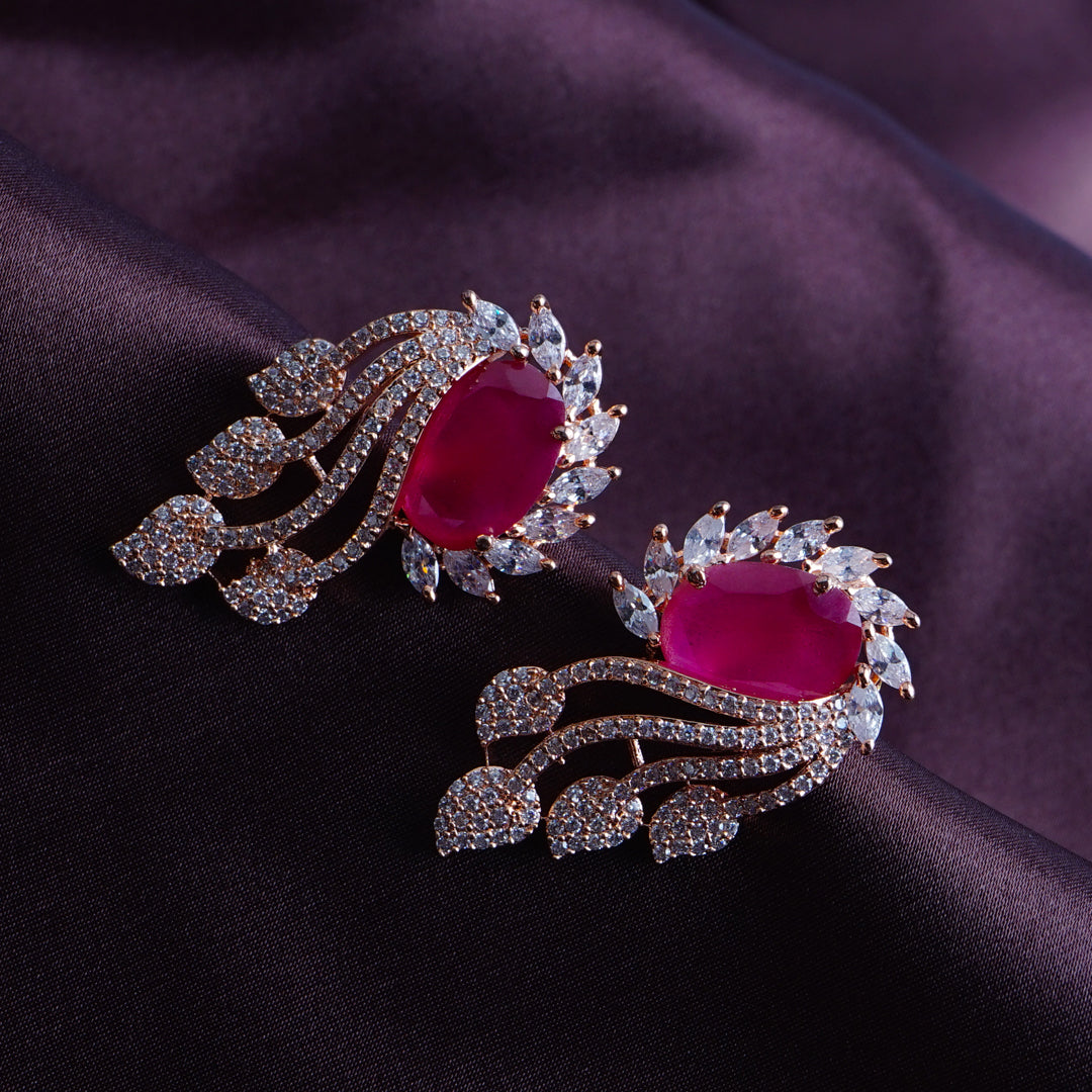 Woke Empress Magenta Pink CZ Stud Earrings Detail Shot | Traditional Jewellery | Saajo