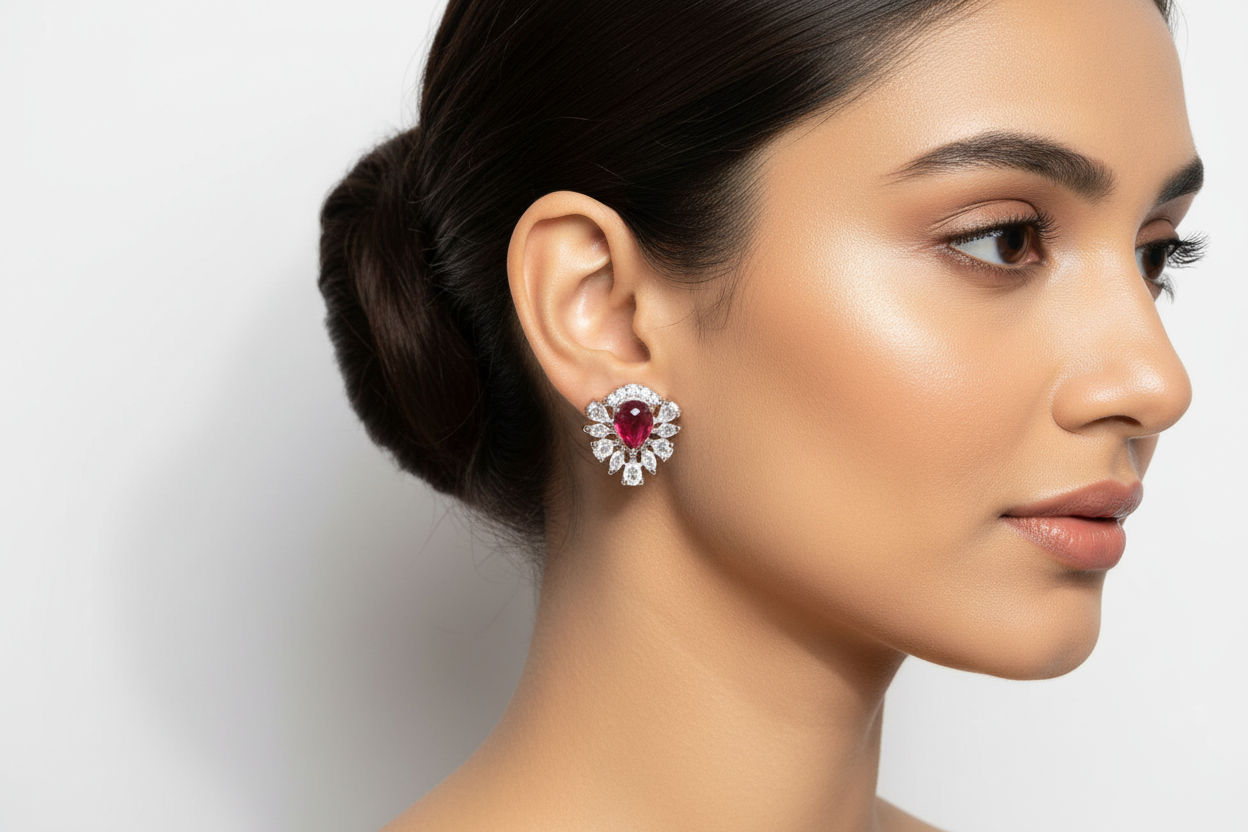 Workday Radiance Rose Stud Earrings Close Up | Indian Jewellery | Saajo