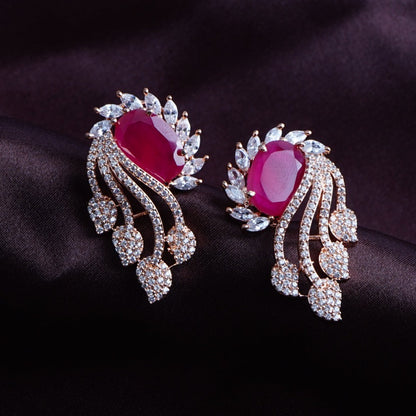 Woke Empress Magenta Pink CZ Stud Earrings Styled Look | Indian Jewellery | Saajo