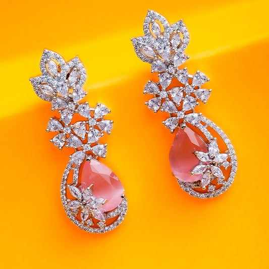 Rose Twilight Blush Pink CZ Drop Earrings | Premium Indian Jewellery | Saajo
