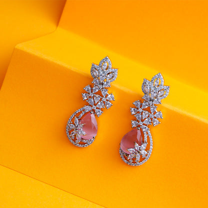 Rose Twilight Blush Pink CZ Drop Earrings Detail Shot | Traditional Jewellery | Saajo