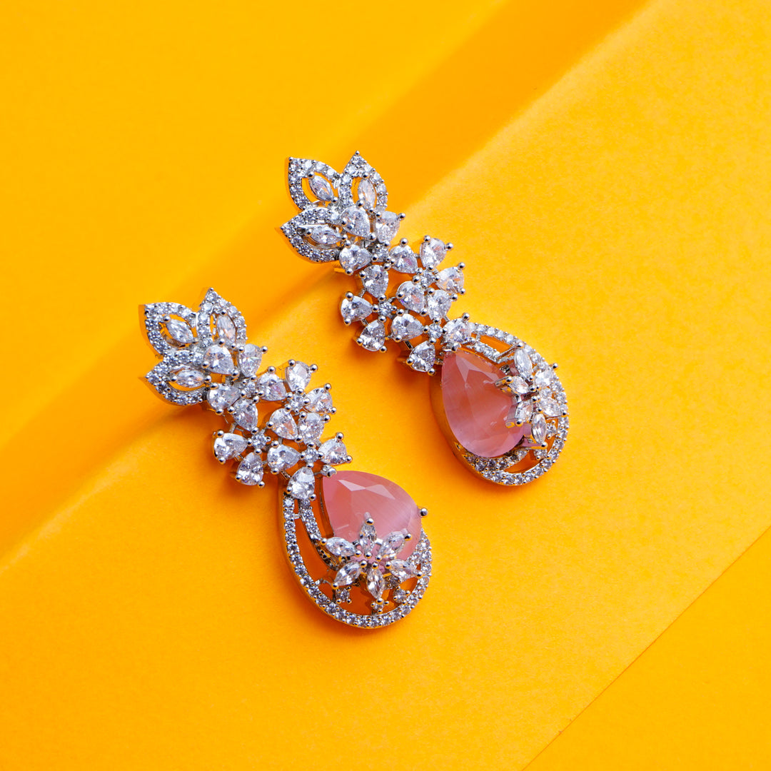Rose Twilight Blush Pink CZ Drop Earrings Styled Look | Indian Jewellery | Saajo