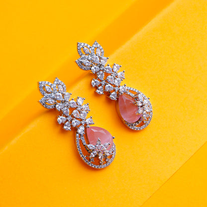 Rose Twilight Blush Pink CZ Drop Earrings Styled Look | Indian Jewellery | Saajo
