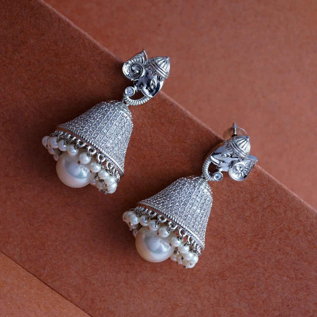 Ganesha Ethnic Fusion Pearl & CZ Jhumka Earrings Styled Look | Indian Jewellery | Saajo